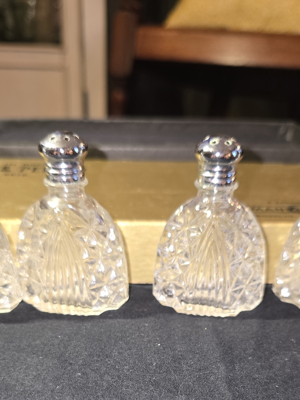 Forman 2 pairs Crystal Salt and Pepper Shaker Pair with Silver-Tone Caps in box